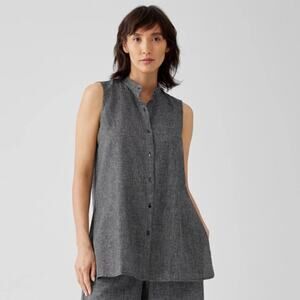 Eileen Fisher Hemp Organic Cotton Grid Mandarin Collar Shirt Sz 1X